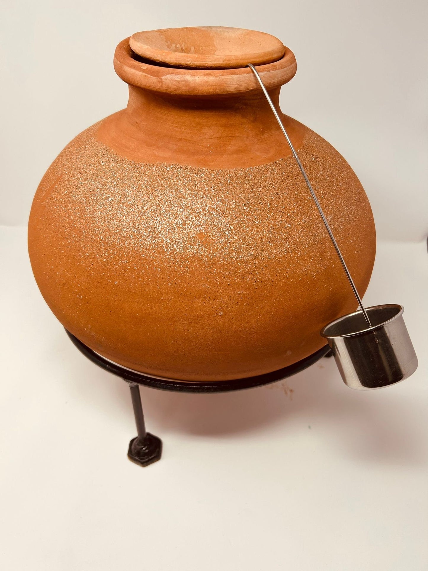 Clay Water Pitcher Set (Gharra with Stand and Dipper, 3.25 Gallons) UNGLAZED