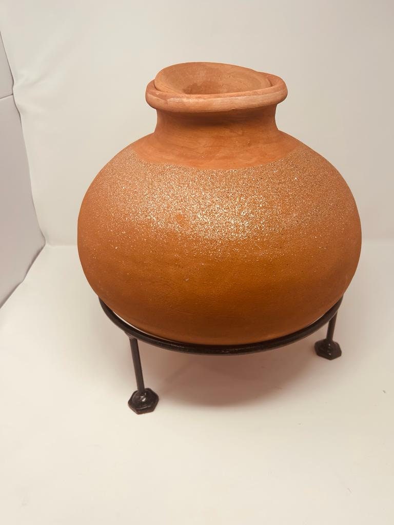 Clay Water Pitcher Set (Gharra with Stand and Dipper, 3.25 Gallons) UNGLAZED