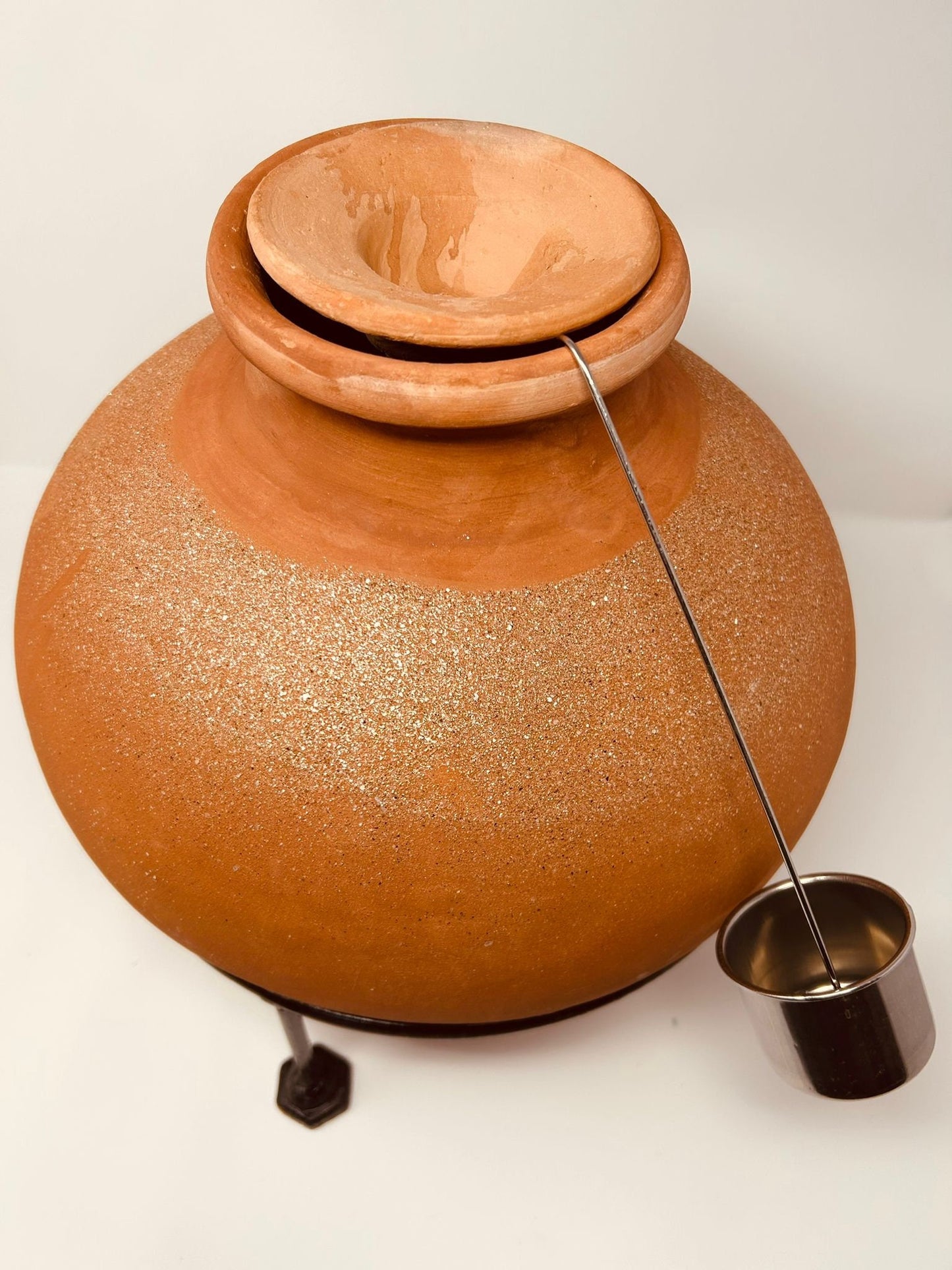 Clay Water Pitcher Set (Gharra with Stand and Dipper, 3.25 Gallons) UNGLAZED